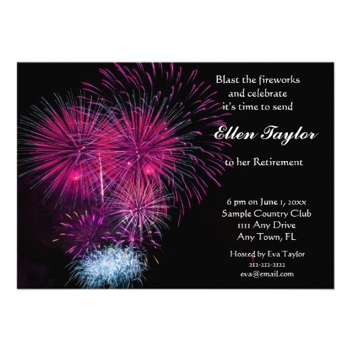 Pink Fireworks Retirement Party Invitation