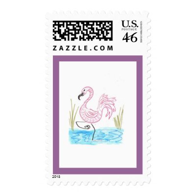 Pink Flamingo 13 wide boarder Postage