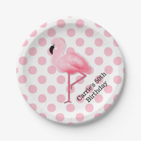 Pink Flamingo and Polka Dots Custom Paper Plates 7 Inch Paper Plate
