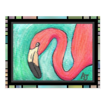 Pink Flamingo - artsy postcard (2)