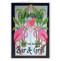 Pink Flamingo Bar & Grill Beach Drink Theme Greeting Card