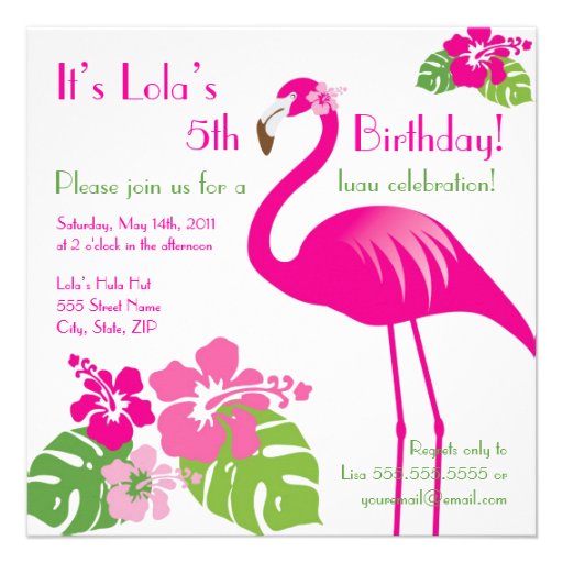 Pink Flamingo Birthday Invitation (front side)