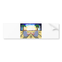 Pink Flamingo Couple On Beach At Sunset bumper stickers