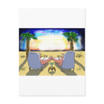 Pink Flamingo Couple On Beach At Sunset postcards