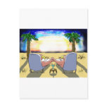 Pink Flamingo Couple On Beach At Sunset Postcard