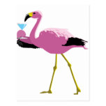Pink Flamingo Drinking A Martini Postcards
