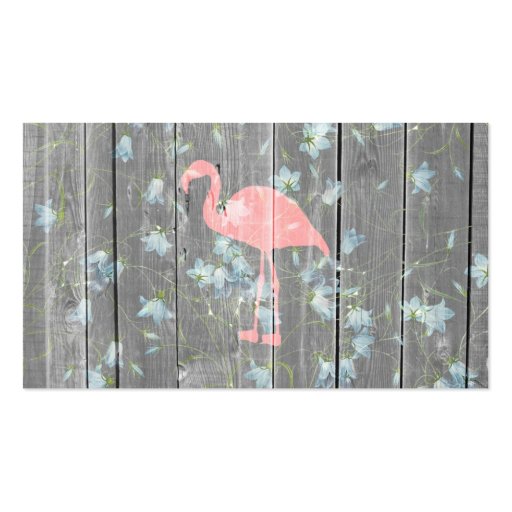 Pink Flamingo Floral Gray Rustic Wood Photo Print Business Card Templates (front side)