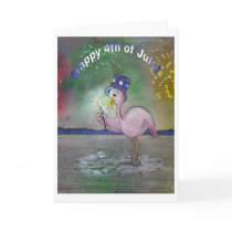 Pink Flamingo Happy 4th of July Greeting Card
