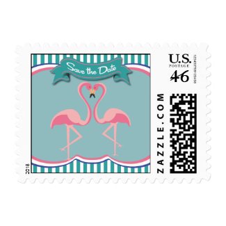 Flamingo love birds save the date stamp teal pink