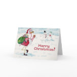 Pink Flamingo Merry Christmas Snowman Santa Card