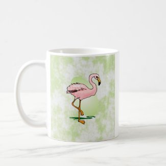 Pink Flamingo on Pale Green Background Coffee Mugs