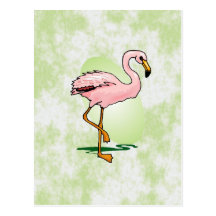 Pink Flamingo on Pale Green Background Postcards