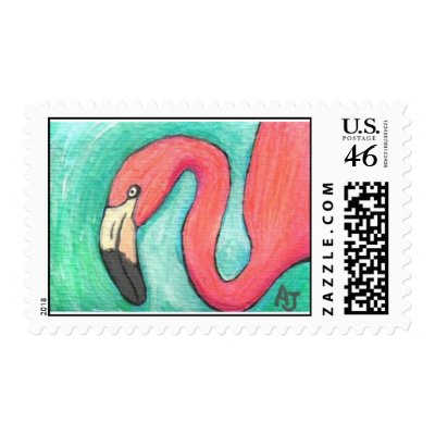 Pink Flamingo - Postage Stamp