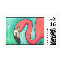 Pink Flamingo - Postage Stamp