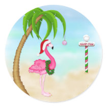 Pink Flamingo Tropical Holiday Round Stickers