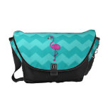 Pink flamingo turquoise chevrons messenger bags