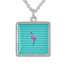 Pink flamingo turquoise chevrons pendant
