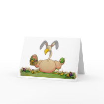 Pink Flamingo Whimsical Bird As Easter Bunny Greeting Card