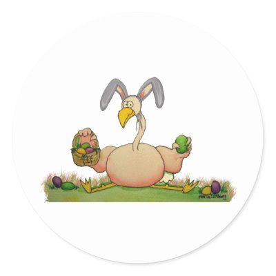 Pink Flamingo Whimsical Bird As Easter Bunny Round Sticker