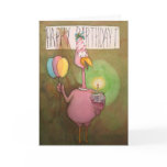 Pink Flamingo Whimsical Happy Birthday Card