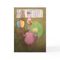 Pink Flamingo Whimsical Happy Birthday Card by icansketchu Pink Flamingo Whimsical Happy Birthday Card