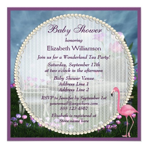 Pink Flamingo Wonderland Tea Party Baby Shower Custom Invitation