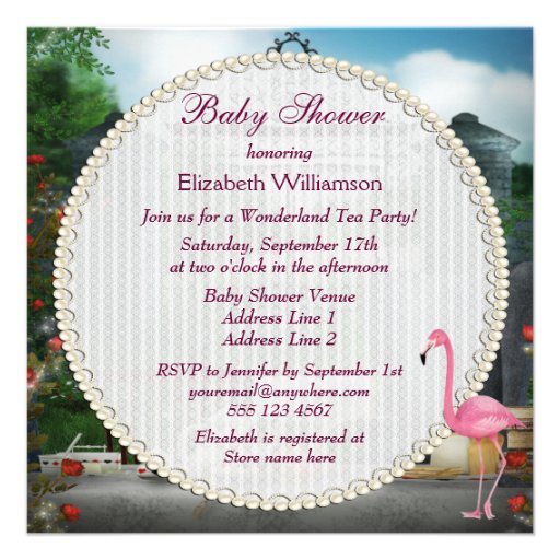 Pink Flamingo Wonderland Tea Party Baby Shower Custom Invitation