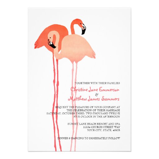 Pink Flamingos Beach Wedding Invitations