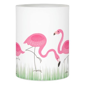 Pink Flamingos Green Grass White Backgroundd Flameless Candle