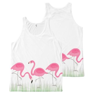Pink Flamingos In Green Grass All-Over Print Tank Top