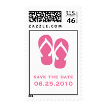 Pink flip flop save the date wedding postage stamps