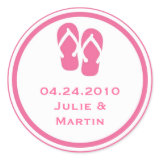 Pink flip flop thong wedding favor tag seal label round stickers