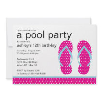 Pink Flip Flops Pool Party Invitation