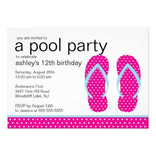 Pink Flip Flops Pool Party Invitation