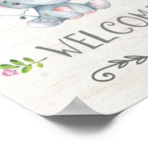 Pink Floral Baby Elephant Girl Welcome Sign Poster Zazzle