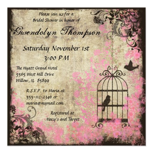 Pink Floral Birdcage Bridal Shower Invitation