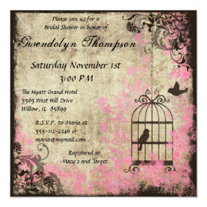 Pink Floral Birdcage Bridal Shower Invitation 5.25