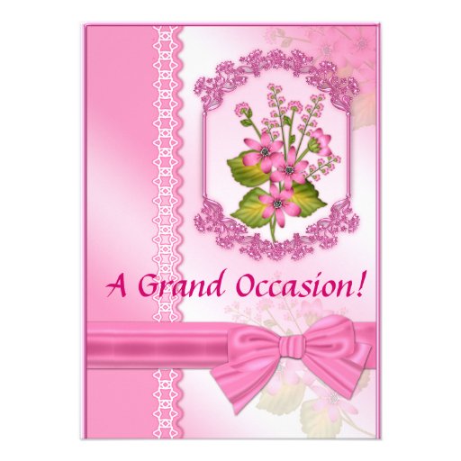 Pink Floral Birthday Invitations Announcements