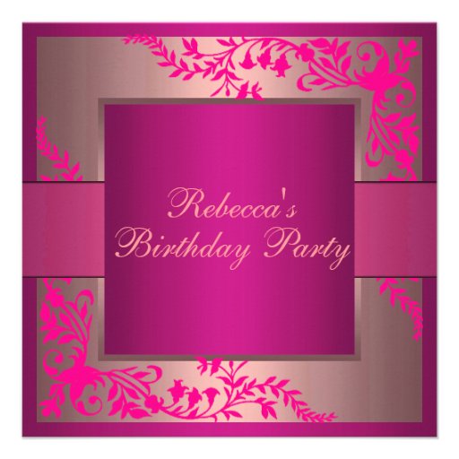 Pink Floral Border Birthday Invitation 5.25" Square Invitation Card