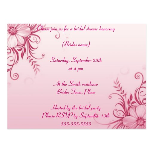 Pink floral bridal shower invitation postcard
