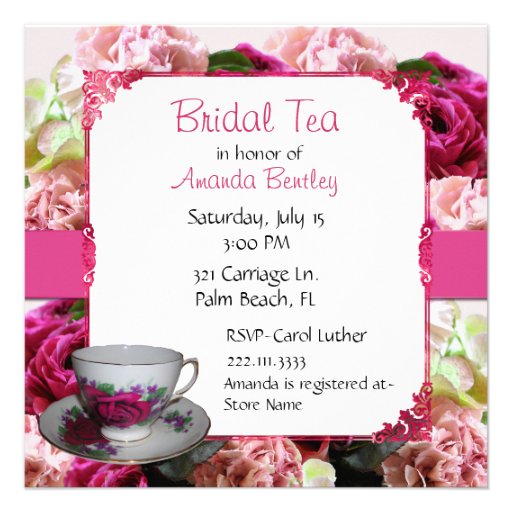 Pink Floral Bridal Shower Tea Party Invitation