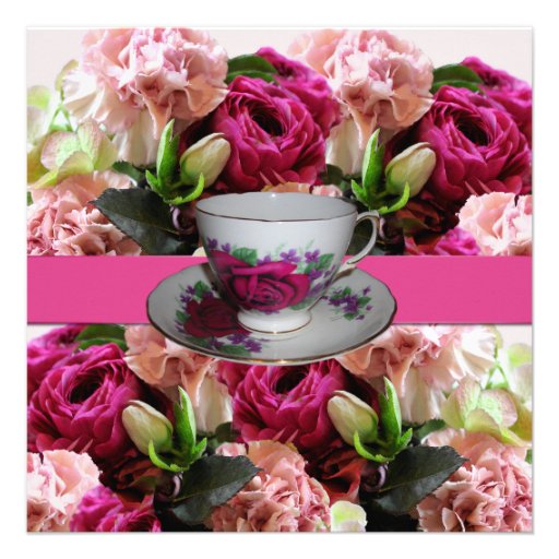 Pink Floral Bridal Shower Tea Party Invitation