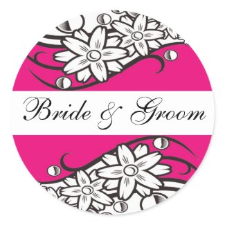 Pink Floral bride & Groom Wedding Envelope Seals sticker