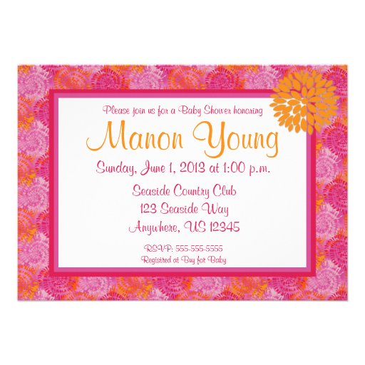 Pink Floral Burst Baby or Bridal Shower Invitation