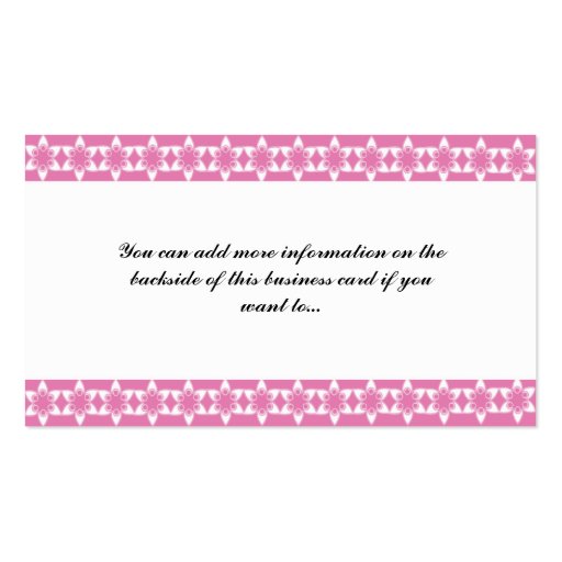 Pink Floral Design Border Photo Business Cards (back side)