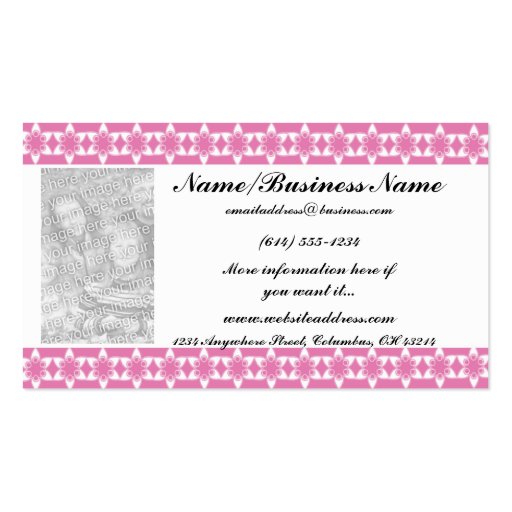 Pink Floral Design Border Photo Business Cards (front side)