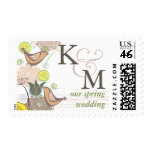 Pink Floral Garden Birds Spring Wedding Stamp