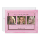 5x7 - Add your three favorite photos of your grad to this graduation party invitation in shades of pink with a floral overlay and fully customizeable text.