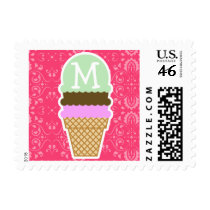 Pink Floral; Ice Cream Cone Postage