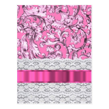Pink floral lace pattern post cards